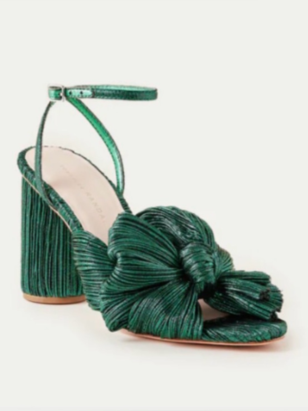 Loeffler Randall Camellia Knot Heel Slides with Ankle Strap in Emerald